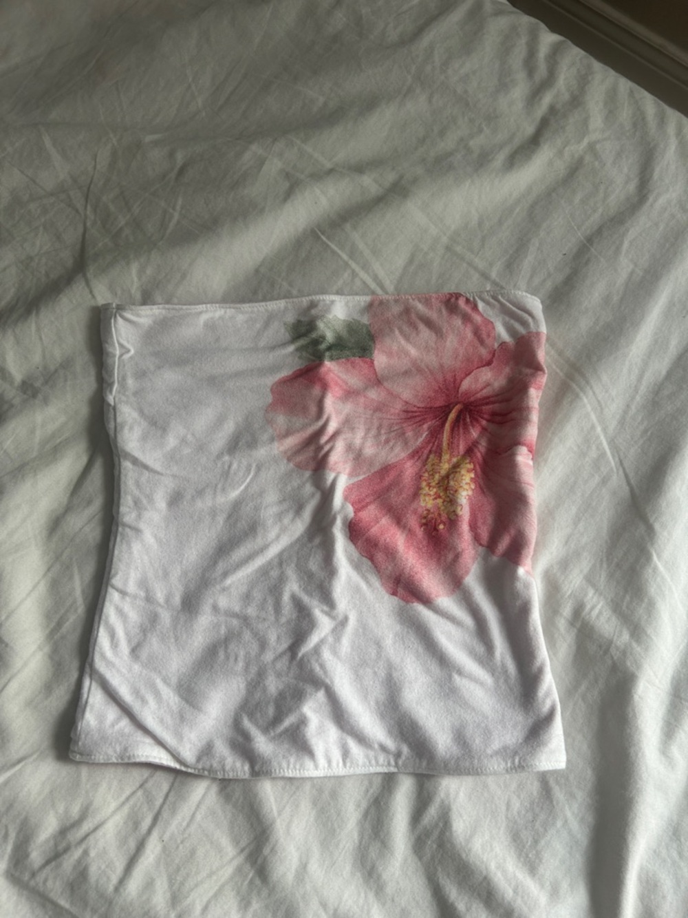 Strapless Cotton Tube Top Pink Hibiscus Print and Light Pink on reverse